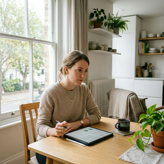 Woman reviewing health results at home